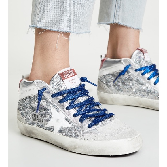 Golden Goose Mid Star Sneaker Silver Paillette NIB - Picture 1 of 8